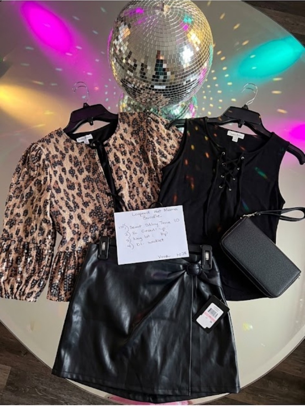 Hot mama bundle Peplum jacket & Faux Leather Skirt top black & wristlet